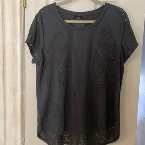 Apt 9 Short sleeve Lace Print high low charcoal gray top. (5)